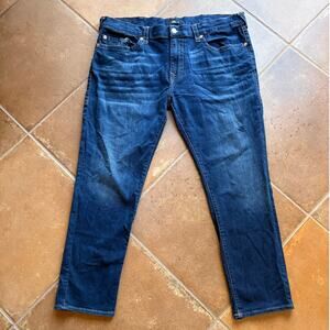 True Religion Mens Geno Relaxed Slim Jean Distressed Dark Wash Denim size 44